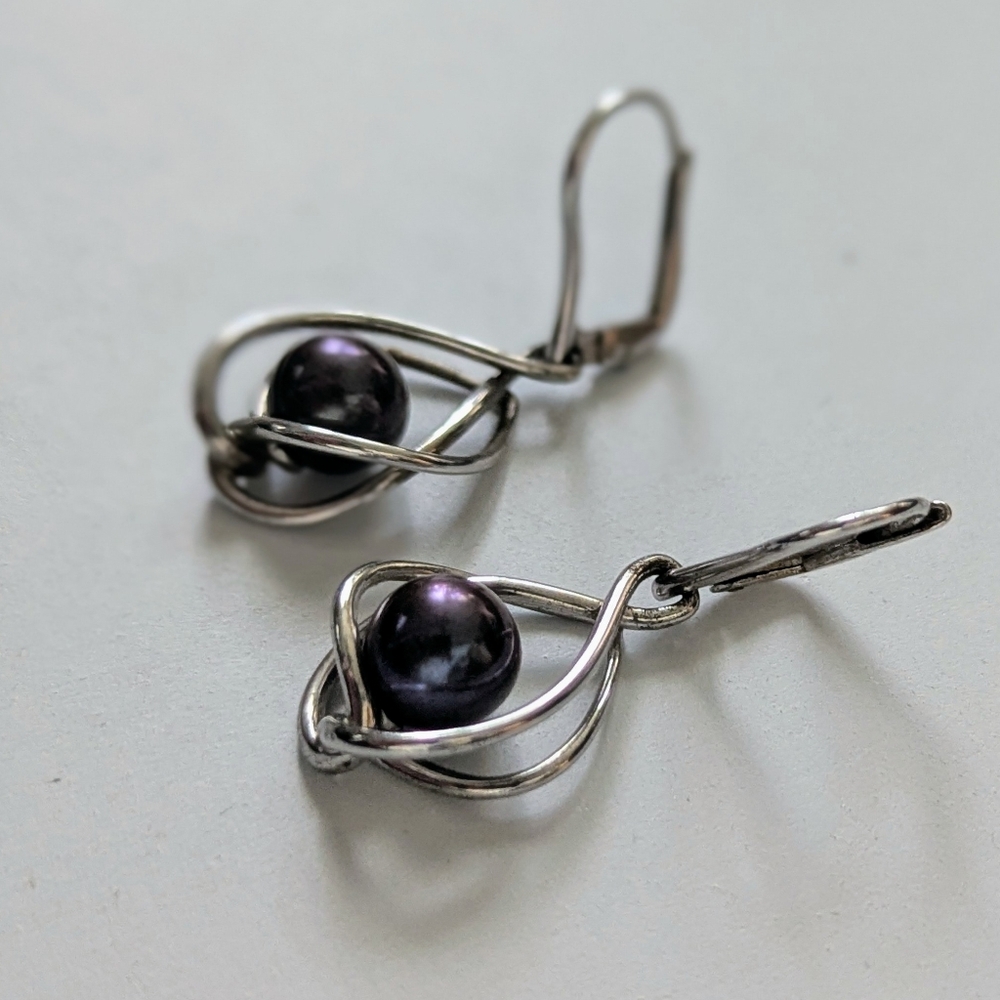 Na Hoku Sterling Silver Tahitian Pearl Earrings